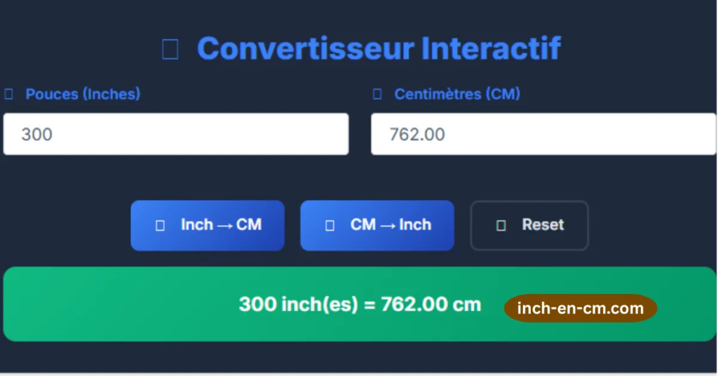 300 Pouces en CM