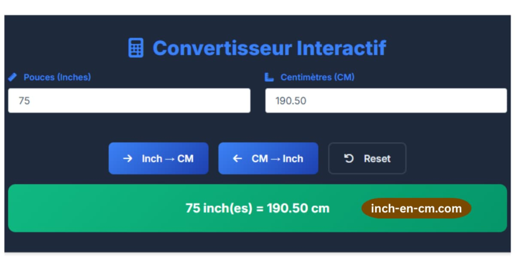 75 Pouces en CM