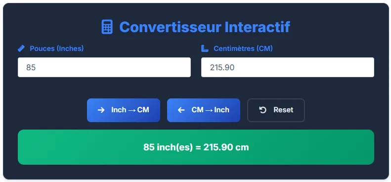 85 Pouces en cm