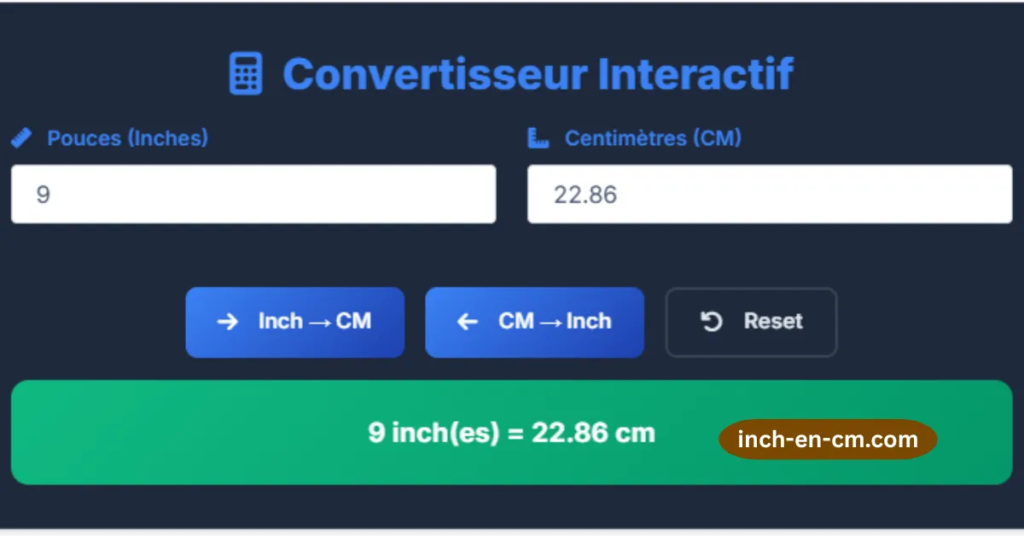 9 pouces en cm