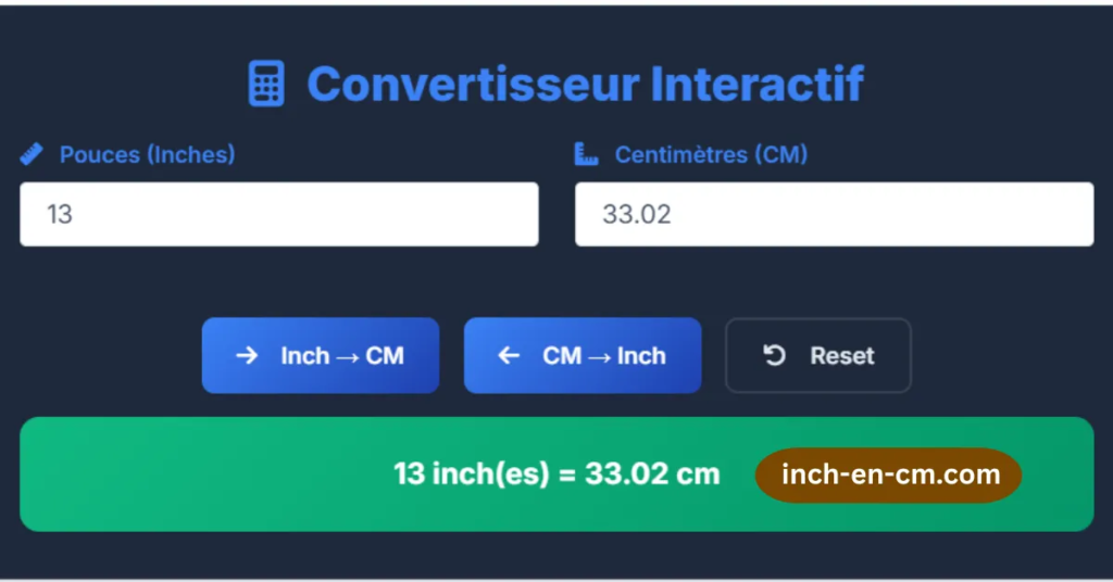 13 pouces en cm