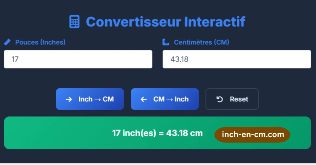 17 Pouces en cm