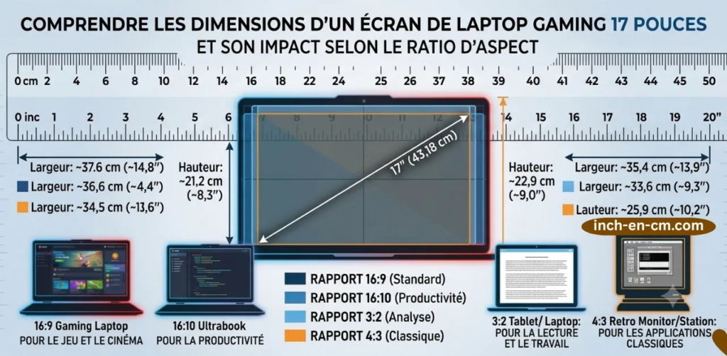  diagramme comparatif à l'échelle montrant les quatre ratios principaux superposés pour un écran de 17 pouces
